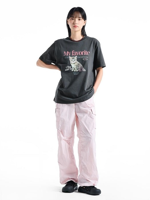 [MY 티셔츠] Oversized Cat T-Shirt Charcoal