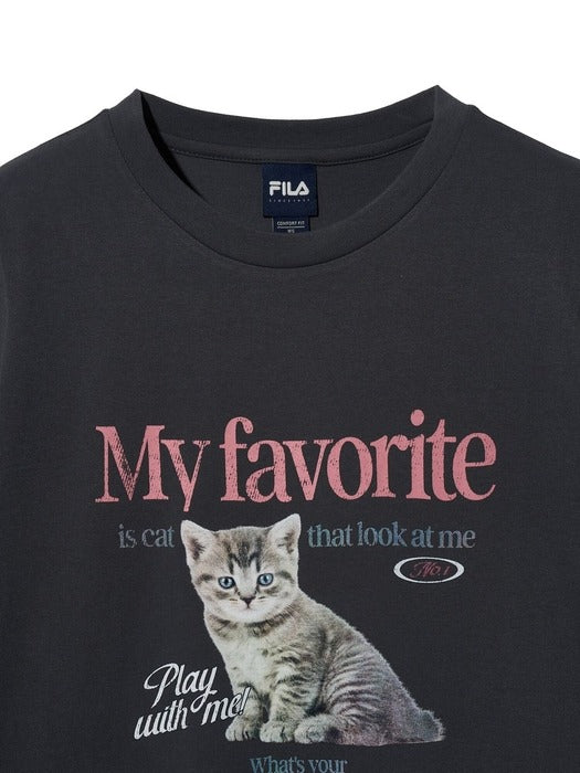 [MY 티셔츠] Oversized Cat T-Shirt Charcoal