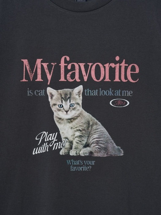 [MY 티셔츠] Oversized Cat T-Shirt Charcoal