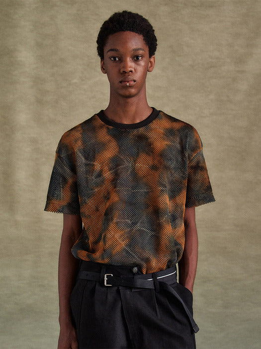 [andersson bell] TIE DYE MESH T-SHIRTS atb1323m(BLACK/ORANGE)