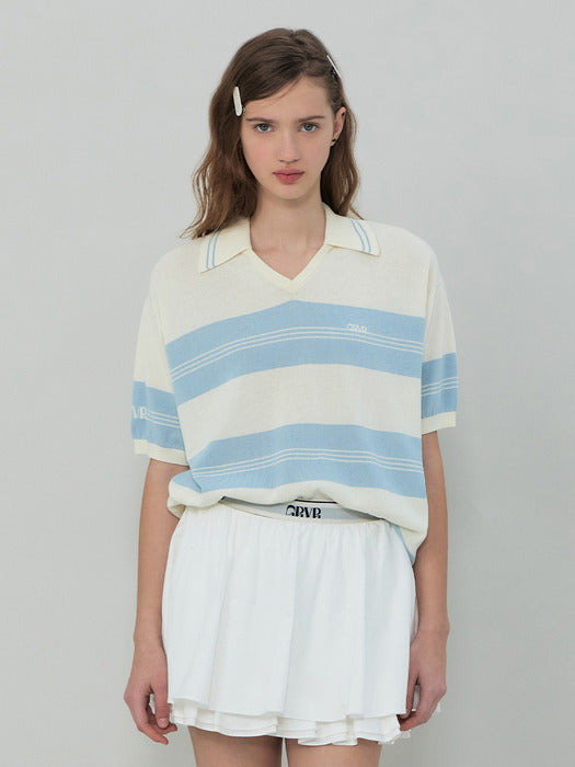 [grove] 25Ss Elfin Stripe Collar Knit (Ivory)