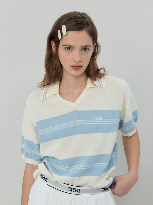 [grove] 25Ss Elfin Stripe Collar Knit (Ivory)