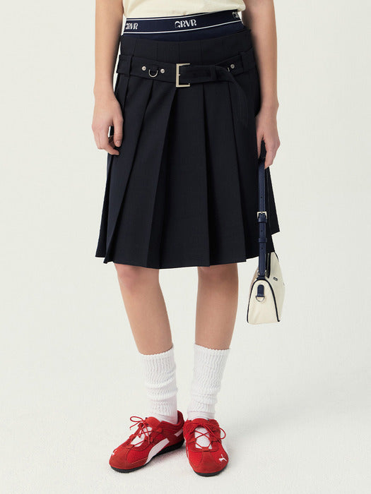 Grove 25Ss York Pleats Skirt (Navy)