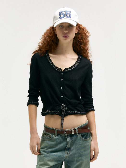 Margesherwood Pearl String Bolero Cardigan black
