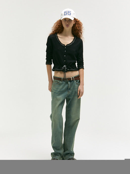 PEARL STRING BOLERO CARDIGAN_black