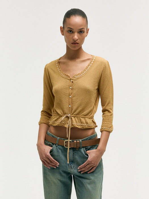 Margesherwood Pearl String Bolero Cardigan mustard