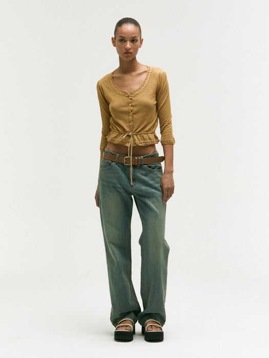 Margesherwood Pearl String Bolero Cardigan mustard