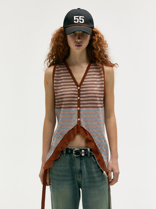 Margesherwood Tail Stripe Knit Vest brick