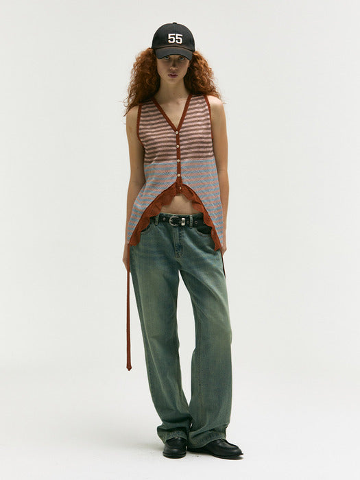 TAIL STRIPE KNIT VEST_brick