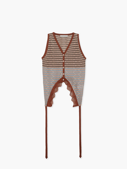 TAIL STRIPE KNIT VEST_brick