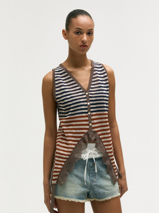 Margesherwood Tail Stripe Knit Vest grey