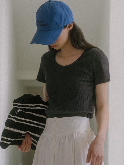 [TILLIDIE] Ribbed U-neck t-shirt TISU03TS20_Charcoal