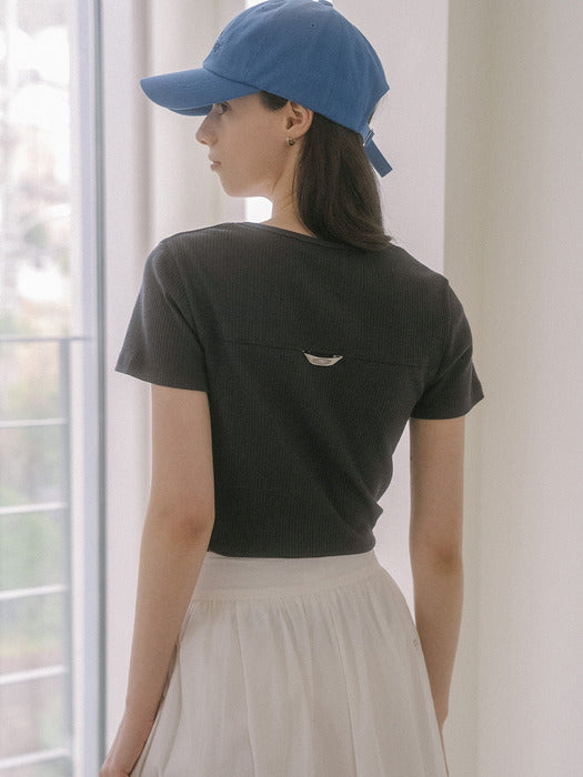 [TILLIDIE] Ribbed U-neck t-shirt TISU03TS20_Charcoal