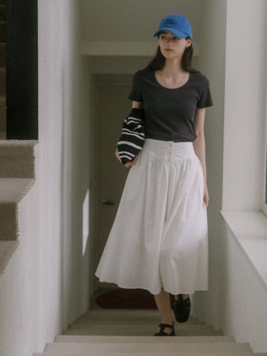 [TILLIDIE] Ribbed U-neck t-shirt TISU03TS20_Charcoal