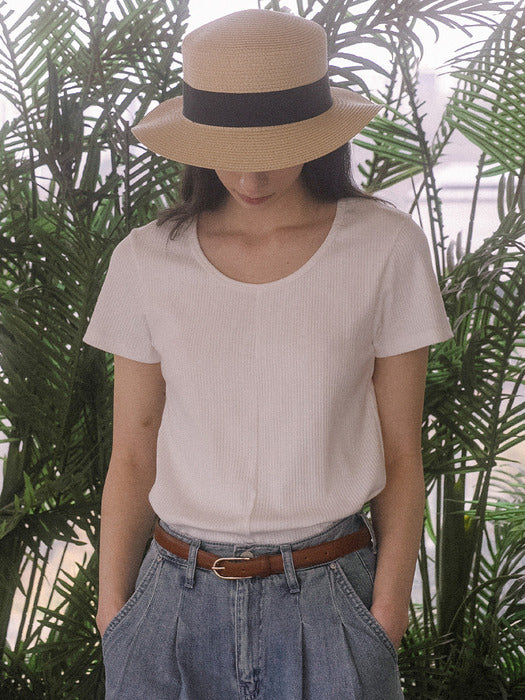 [TILLIDIE] Ribbed U-neck t-shirt TISU03TS19_Ivory