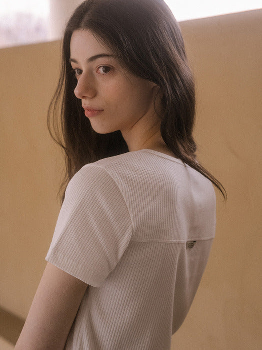 [TILLIDIE] Ribbed U-neck t-shirt TISU03TS19_Ivory