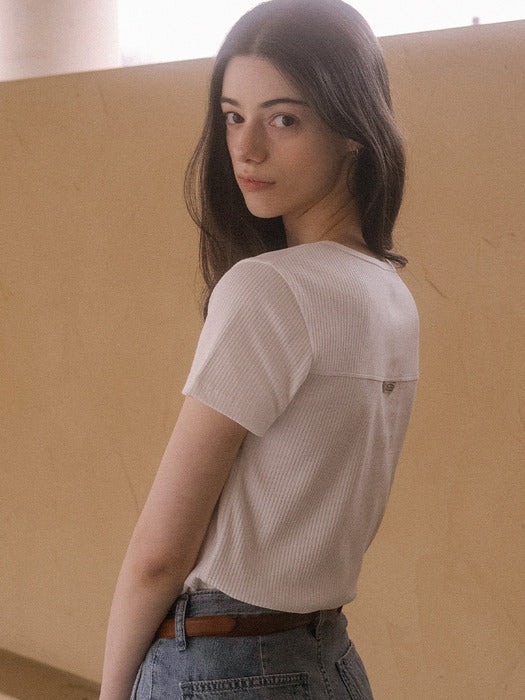[TILLIDIE] Ribbed U-neck t-shirt TISU03TS19_Ivory