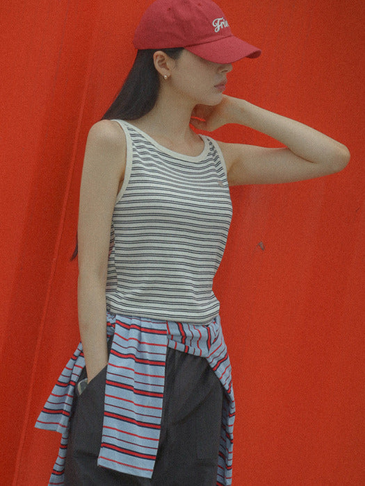 [TILLIDIE] Stripe sleeveless top TISU03TS12_Navy