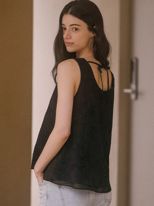 [TILLIDIE] Round ribbon point sleeveless top TISU03BL15_Black