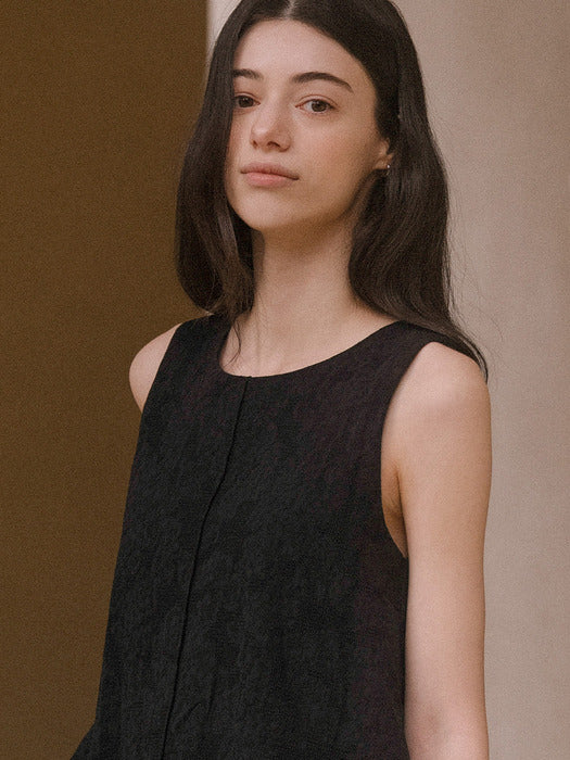 [TILLIDIE] Round ribbon point sleeveless top TISU03BL15_Black