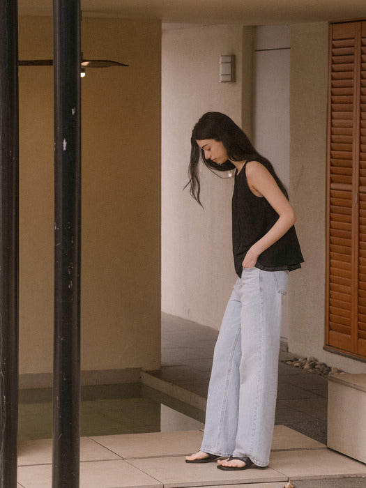 [TILLIDIE] Round ribbon point sleeveless top TISU03BL15_Black