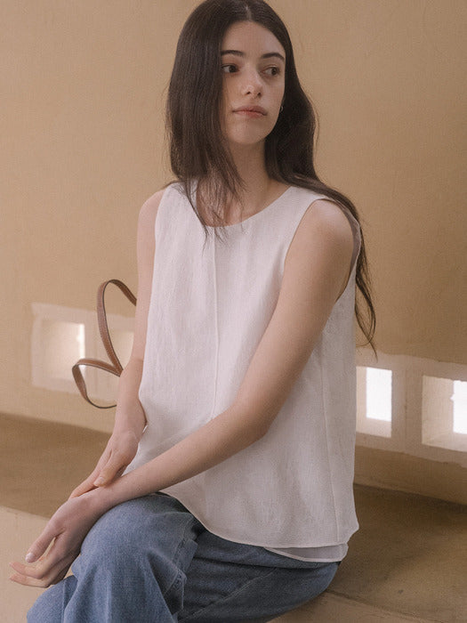 [TILLIDIE] Round ribbon point sleeveless top TISU03BL14_White