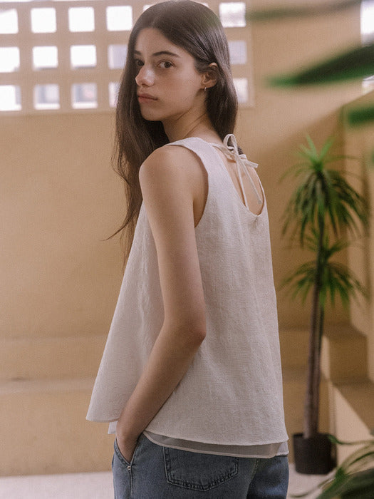 [TILLIDIE] Round ribbon point sleeveless top TISU03BL14_White