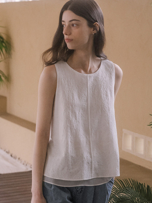 [TILLIDIE] Round ribbon point sleeveless top TISU03BL14_White