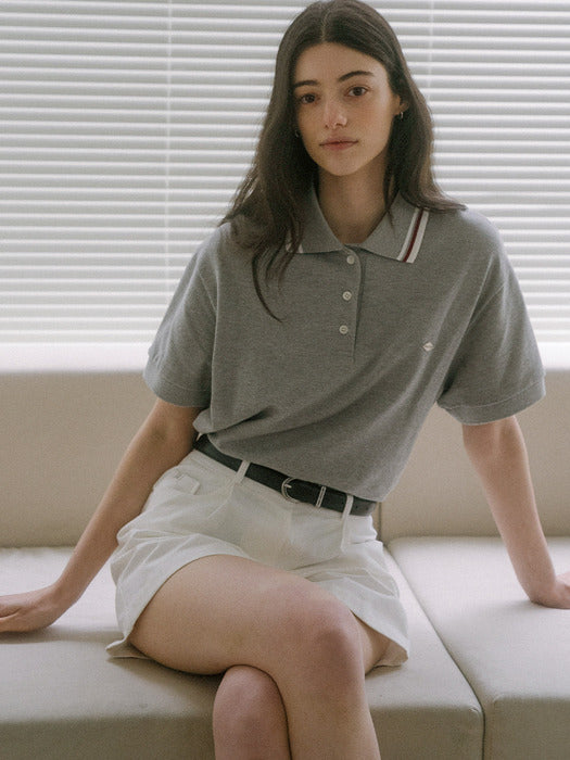 [TILLIDIE] Collar coloring cotton t-shirt TISU03TS06_Gray