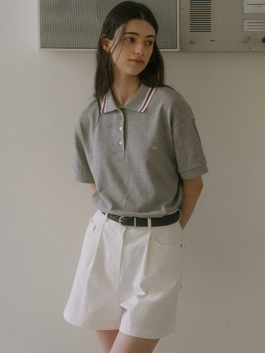 [TILLIDIE] Collar coloring cotton t-shirt TISU03TS06_Gray