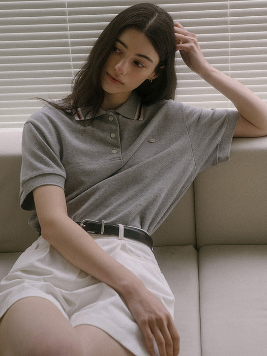 [TILLIDIE] Collar coloring cotton t-shirt TISU03TS06_Gray