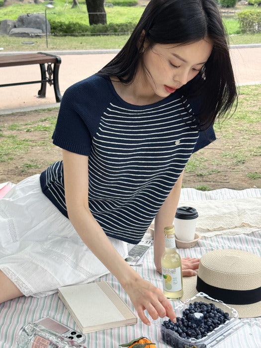 [TILLIDIE] Stripe cotton blended knit TISU03TN02_Navy