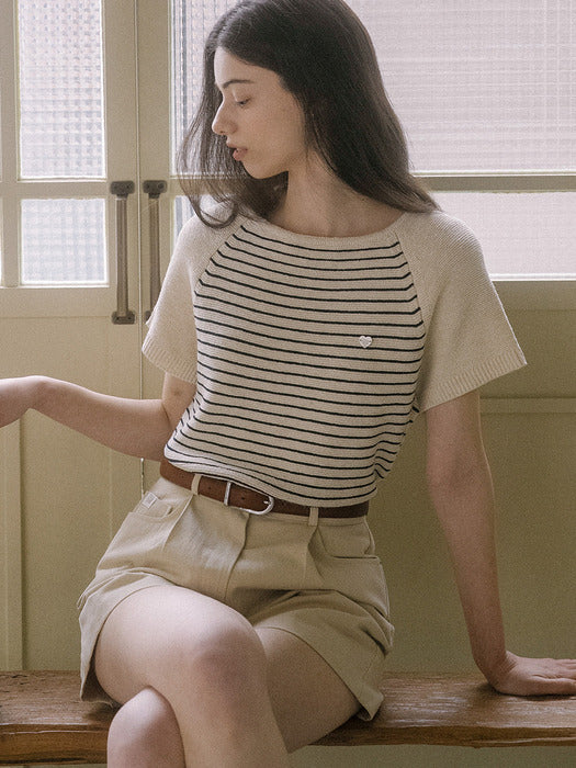 [TILLIDIE] Stripe cotton blended knit TISU03TN01_Ivory