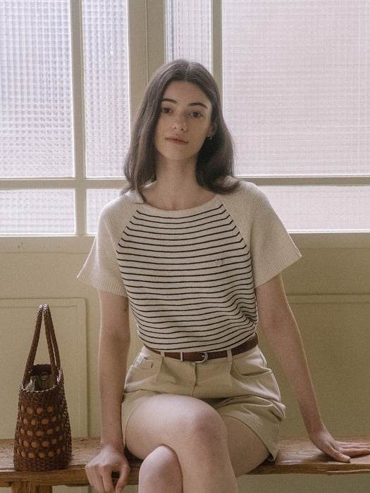 Tillidie Stripe cotton blended knit Ivory