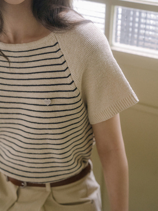[TILLIDIE] Stripe cotton blended knit TISU03TN01_Ivory