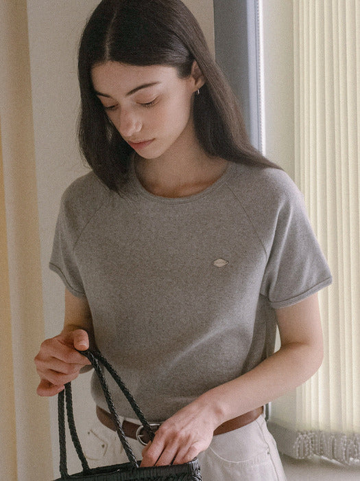 [TILLIDIE] Floral sleeve volume t-shirt TISU03TS05_Melange