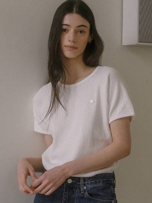 [TILLIDIE] Floral sleeve volume t-shirt TISU03TS03_Ivory