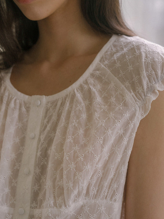 [TILLIDIE] Shirring u-neck blouse TISU03BL12_Ivory