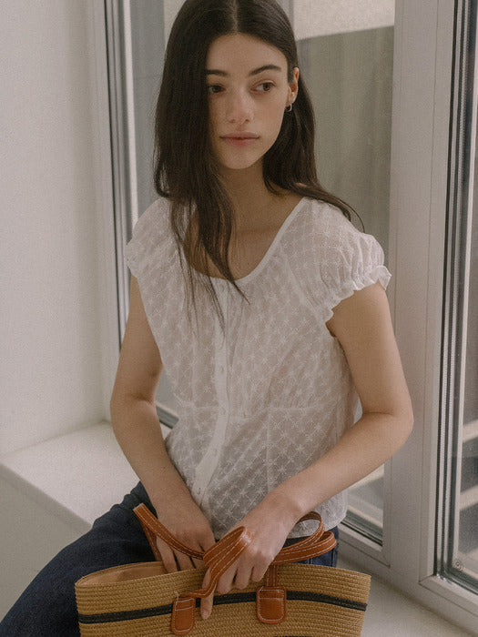 [TILLIDIE] Shirring u-neck blouse TISU03BL12_Ivory