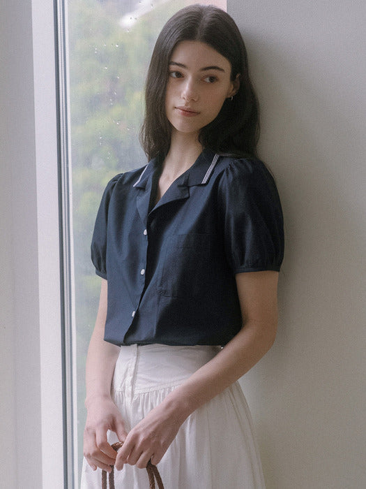 [TILLIDIE] Open collar pocket shirt TISU03SH02_Navy