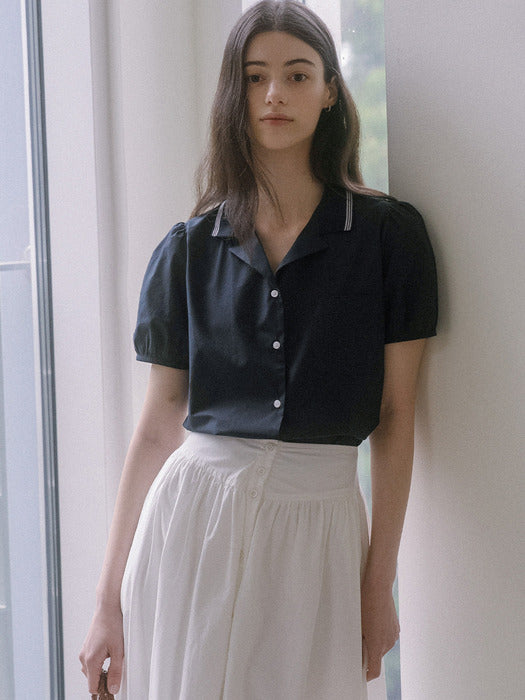 [TILLIDIE] Open collar pocket shirt TISU03SH02_Navy