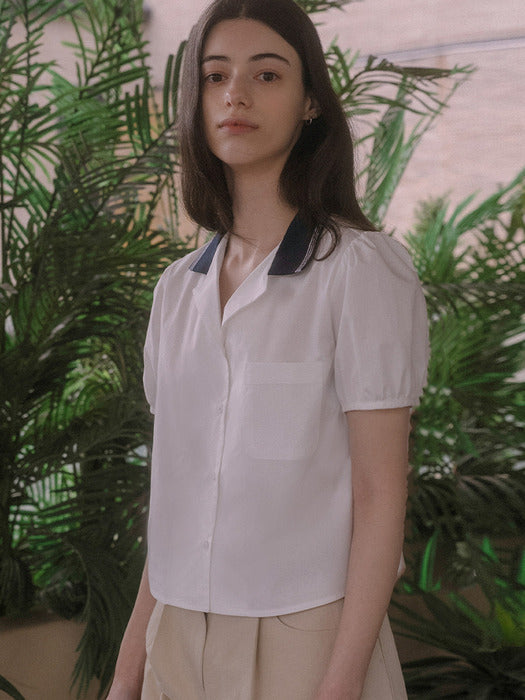 [TILLIDIE] Open collar pocket shirt TISU03SH01_Ivory