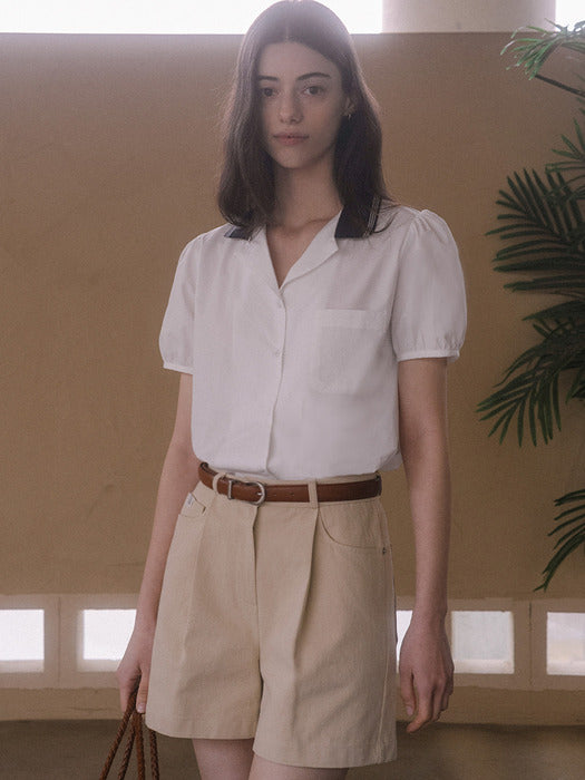 [TILLIDIE] Open collar pocket shirt TISU03SH01_Ivory