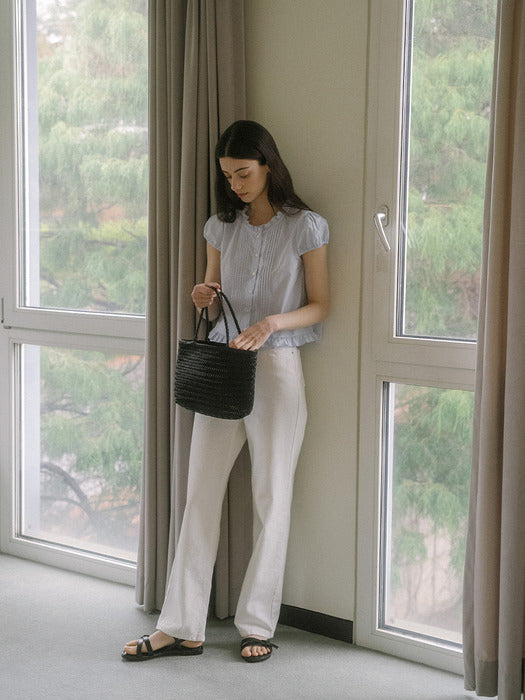 [TILLIDIE] Frill pintuck blouse TISU03BL11_Sky blue