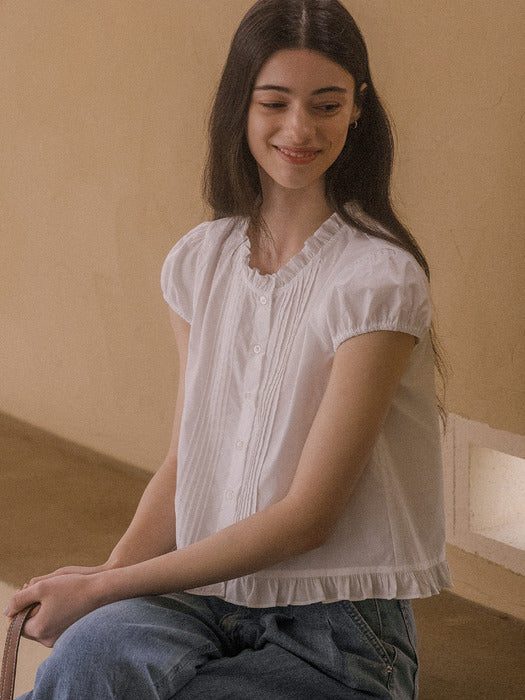 [TILLIDIE] Frill pintuck blouse TISU03BL10_White