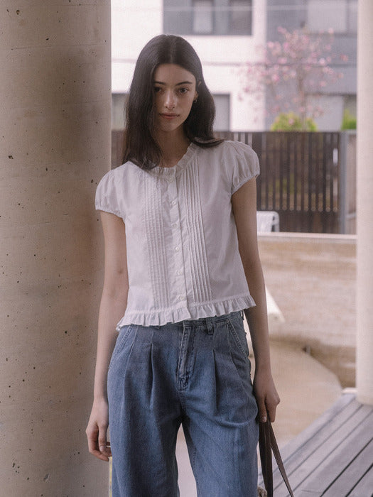 [TILLIDIE] Frill pintuck blouse TISU03BL10_White