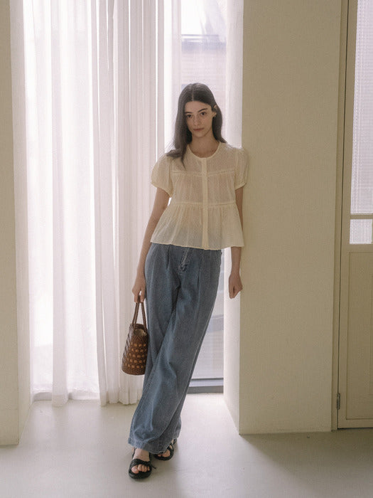 [TILLIDIE] Shirring blouse TISU03BL08_Butter