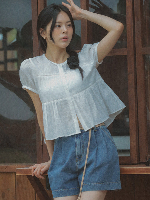 [TILLIDIE] Shirring blouse TISU03BL07_Ivory