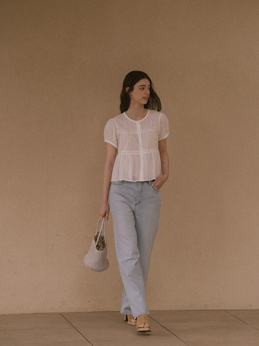 [TILLIDIE] Shirring blouse TISU03BL07_Ivory