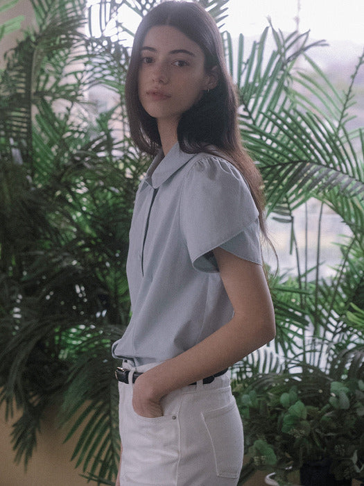 [TILLIDIE] Lace point button blouse TISU03BL06_Sky blue